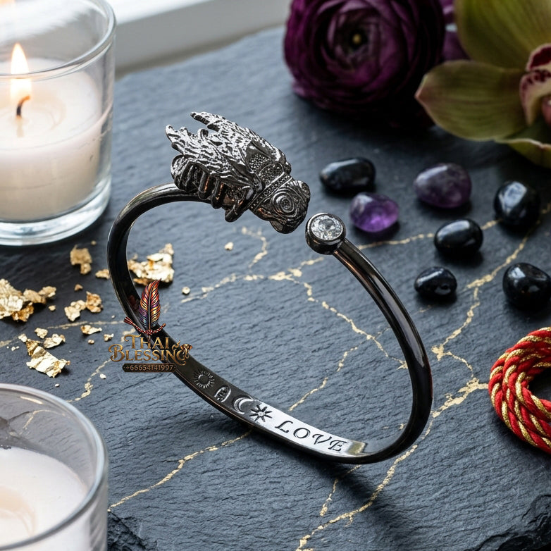 ✨ "Phaya Maelang Phu Kham Bangle" (Black-Bronze Plated Edition, Width 6 cm) - B.E. 2562 (2019) by Wat Ban Luang: The Supreme Lanna Masterpiece of Metta Charm and Wealth Attraction!