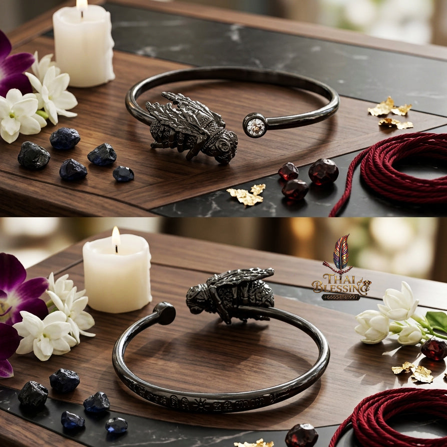 ✨ "Phaya Maelang Phu Kham Bangle" (Black-Bronze Plated Edition, Width 6 cm) - B.E. 2562 (2019) by Wat Ban Luang: The Supreme Lanna Masterpiece of Metta Charm and Wealth Attraction!