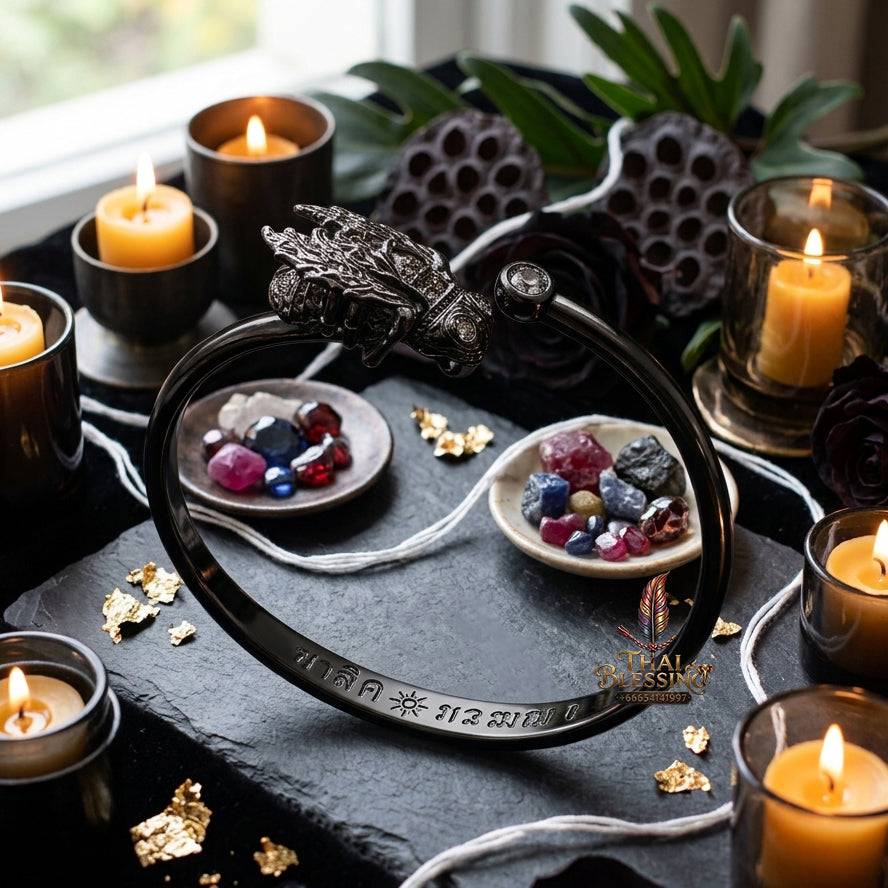 ✨ "Phaya Maelang Phu Kham Bangle" (Black-Bronze Plated Edition, Width 6 cm) - B.E. 2562 (2019) by Wat Ban Luang: The Supreme Lanna Masterpiece of Metta Charm and Wealth Attraction!