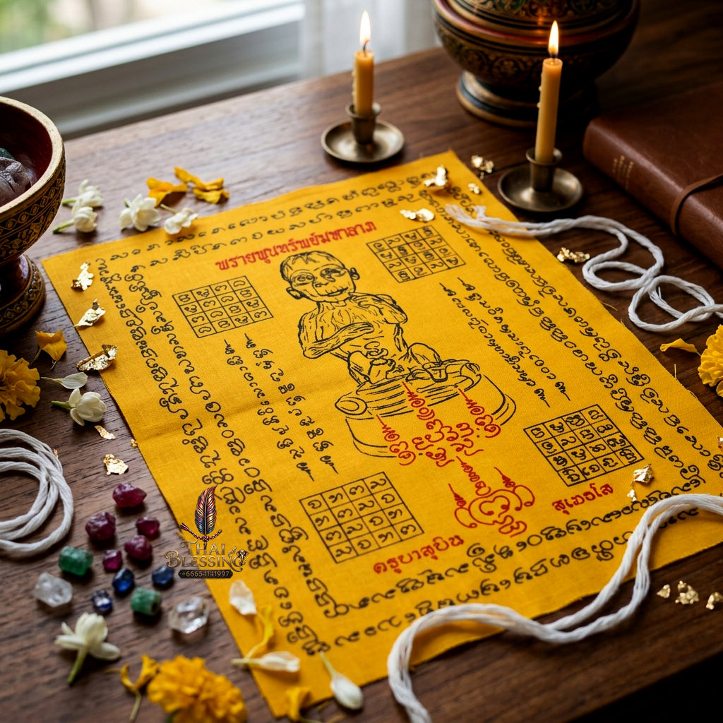 ✨ "Phayant Lukkrok Phrai Phun Sap" (Wealth-Accumulating Spirit Child Velvet Sacred Cloth) - Velvet Edition (9 x 12 inches) by Khru Ba Subin Sumettho