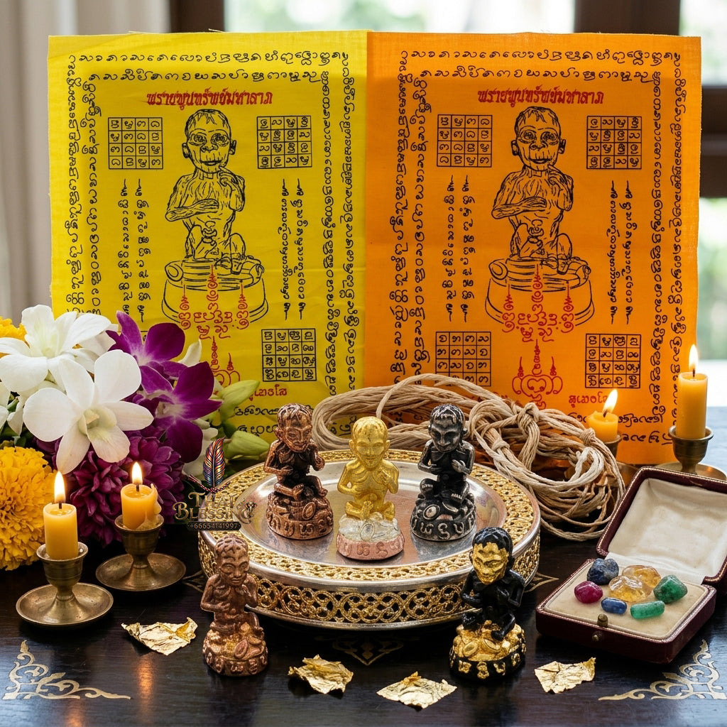 ✨ "Phayant Lukkrok Phrai Phun Sap" (Wealth-Accumulating Spirit Child Velvet Sacred Cloth) - Velvet Edition (9 x 12 inches) by Khru Ba Subin Sumettho