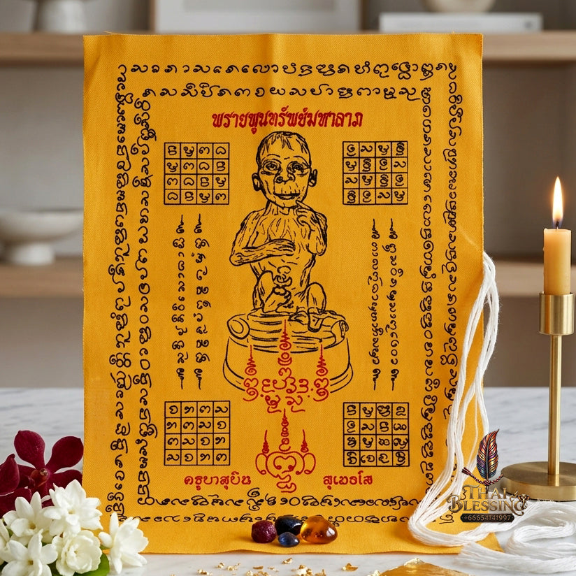✨ "Phayant Lukkrok Phrai Phun Sap" (Wealth-Accumulating Spirit Child Velvet Sacred Cloth) - Velvet Edition (9 x 12 inches) by Khru Ba Subin Sumettho