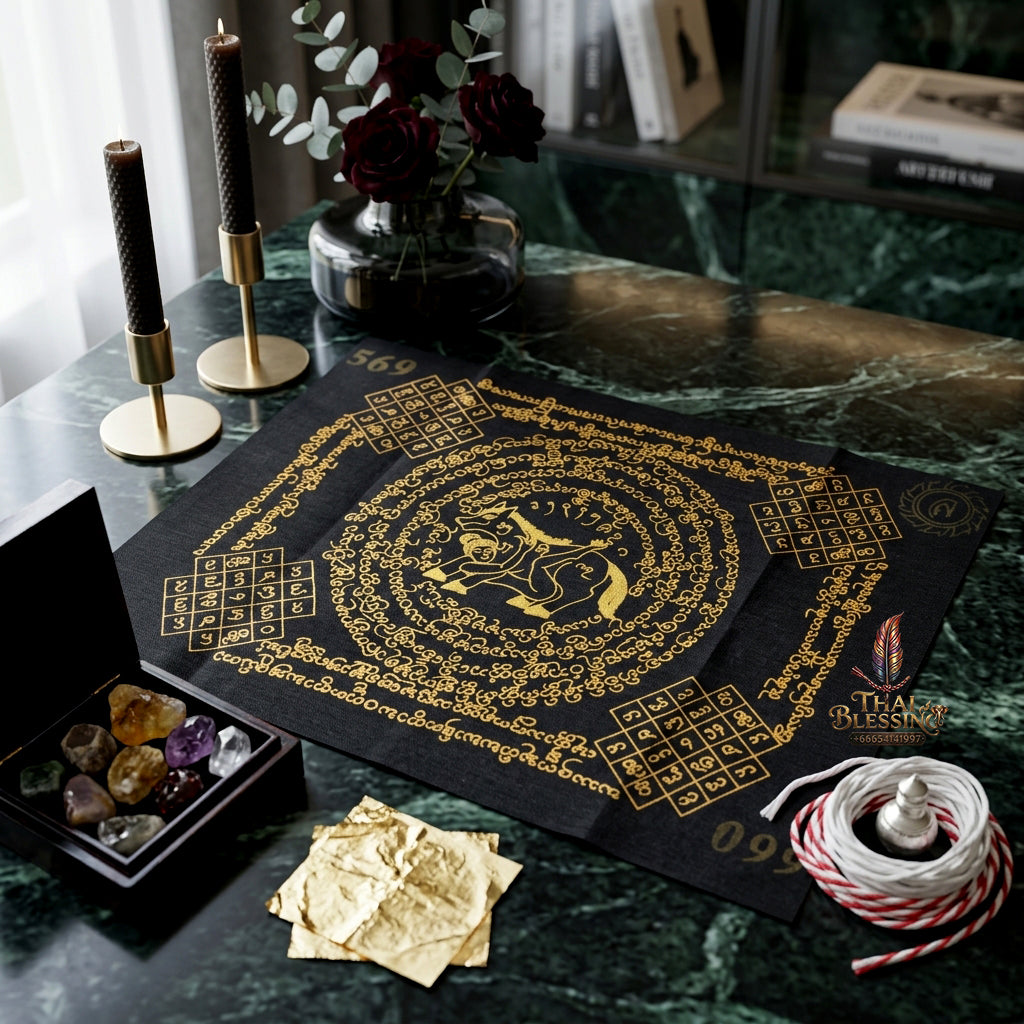✨ "Phayant Ma Sep Nang" (Black Cloth with Gold Yant Scripts) The Sovereign Masterpiece of Nocturnal Magnetism, Elite Lanna Romantic Seduction, and Unstoppable Commercial Dominance!