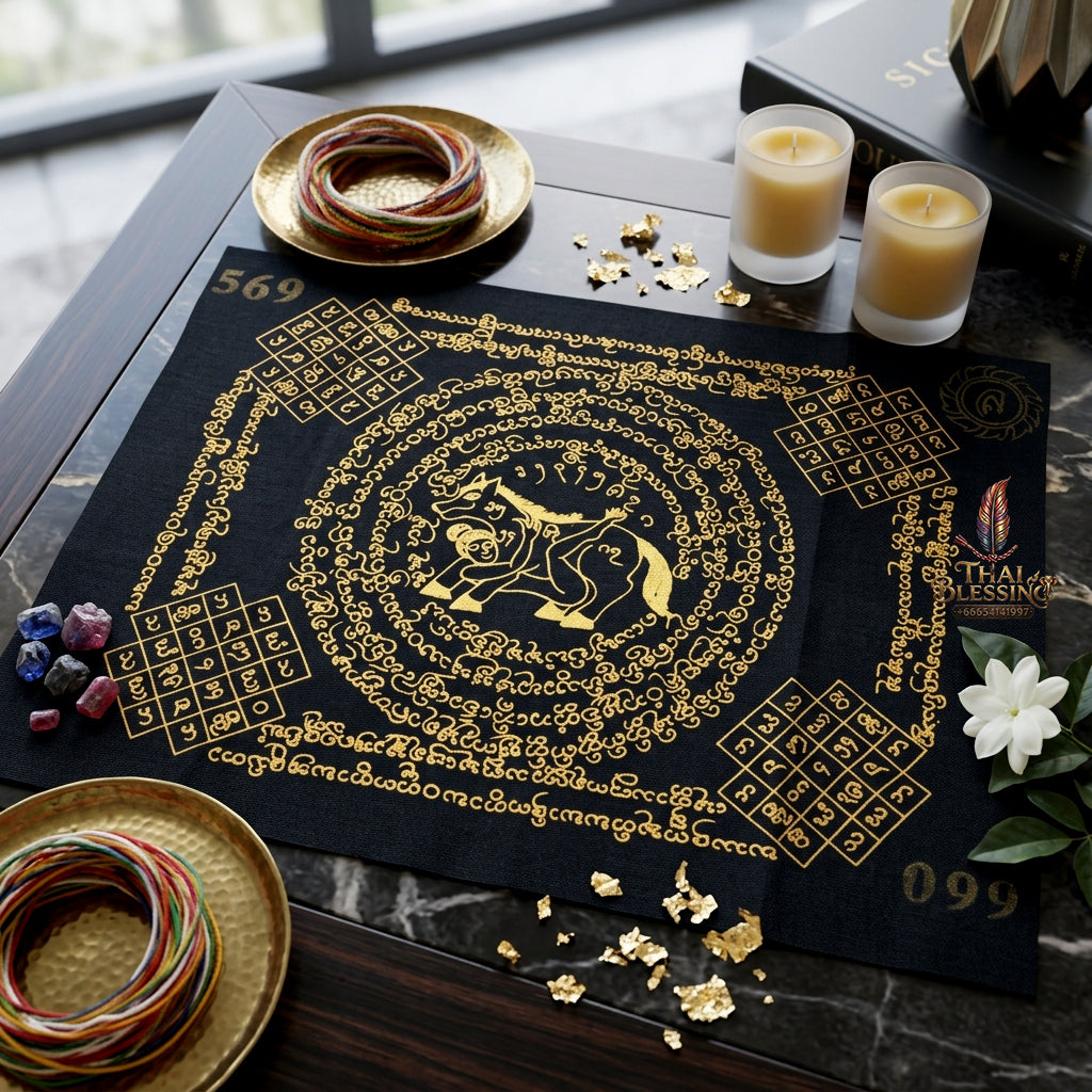 ✨ "Phayant Ma Sep Nang" (Black Cloth with Gold Yant Scripts) The Sovereign Masterpiece of Nocturnal Magnetism, Elite Lanna Romantic Seduction, and Unstoppable Commercial Dominance!
