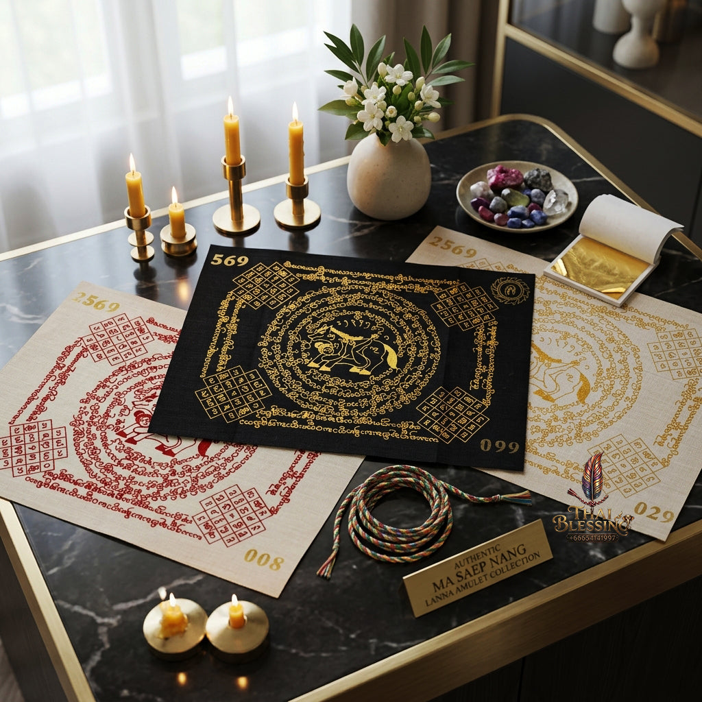 ✨ "Phayant Ma Sep Nang" (Black Cloth with Gold Yant Scripts) The Sovereign Masterpiece of Nocturnal Magnetism, Elite Lanna Romantic Seduction, and Unstoppable Commercial Dominance!