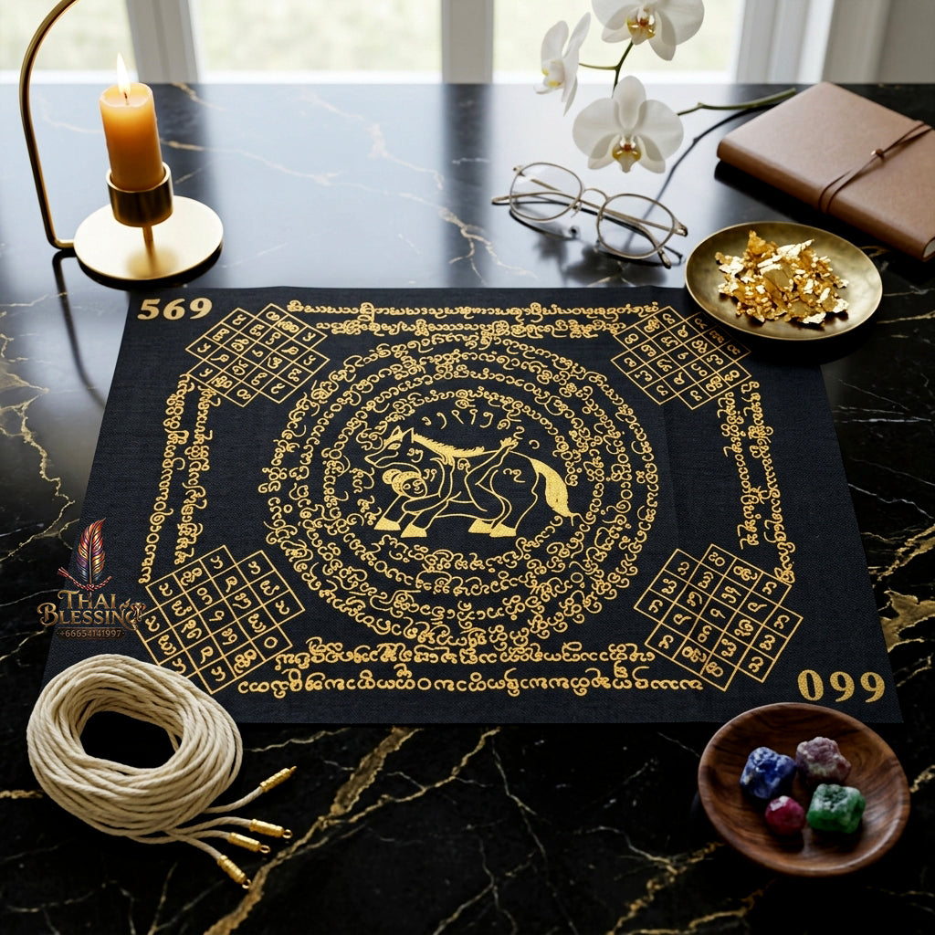 ✨ "Phayant Ma Sep Nang" (Black Cloth with Gold Yant Scripts) The Sovereign Masterpiece of Nocturnal Magnetism, Elite Lanna Romantic Seduction, and Unstoppable Commercial Dominance!