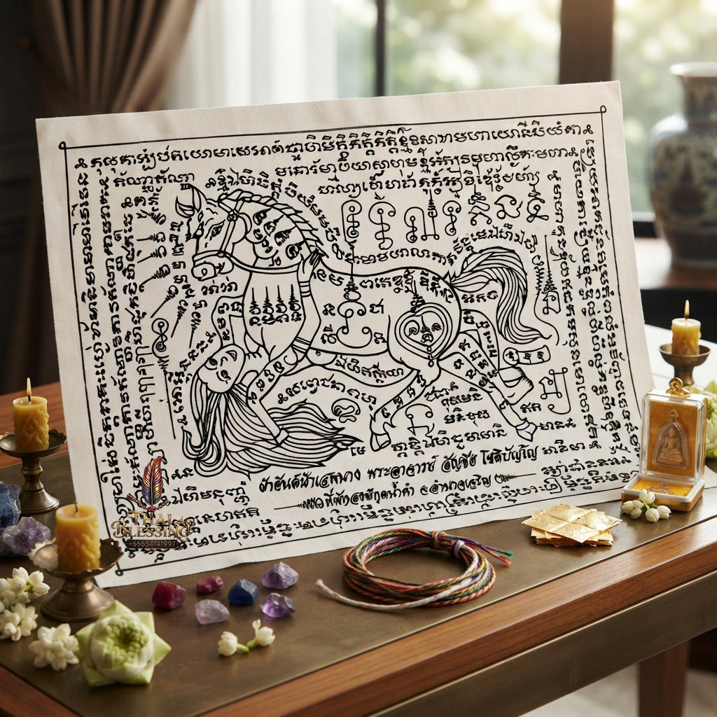 ✨ "Phayant Ma Sep Nang" (The Sacred Horse-Human Union Cloth Yant) -  by Kruba Chai, Wat Pa Kut Nam Kham: