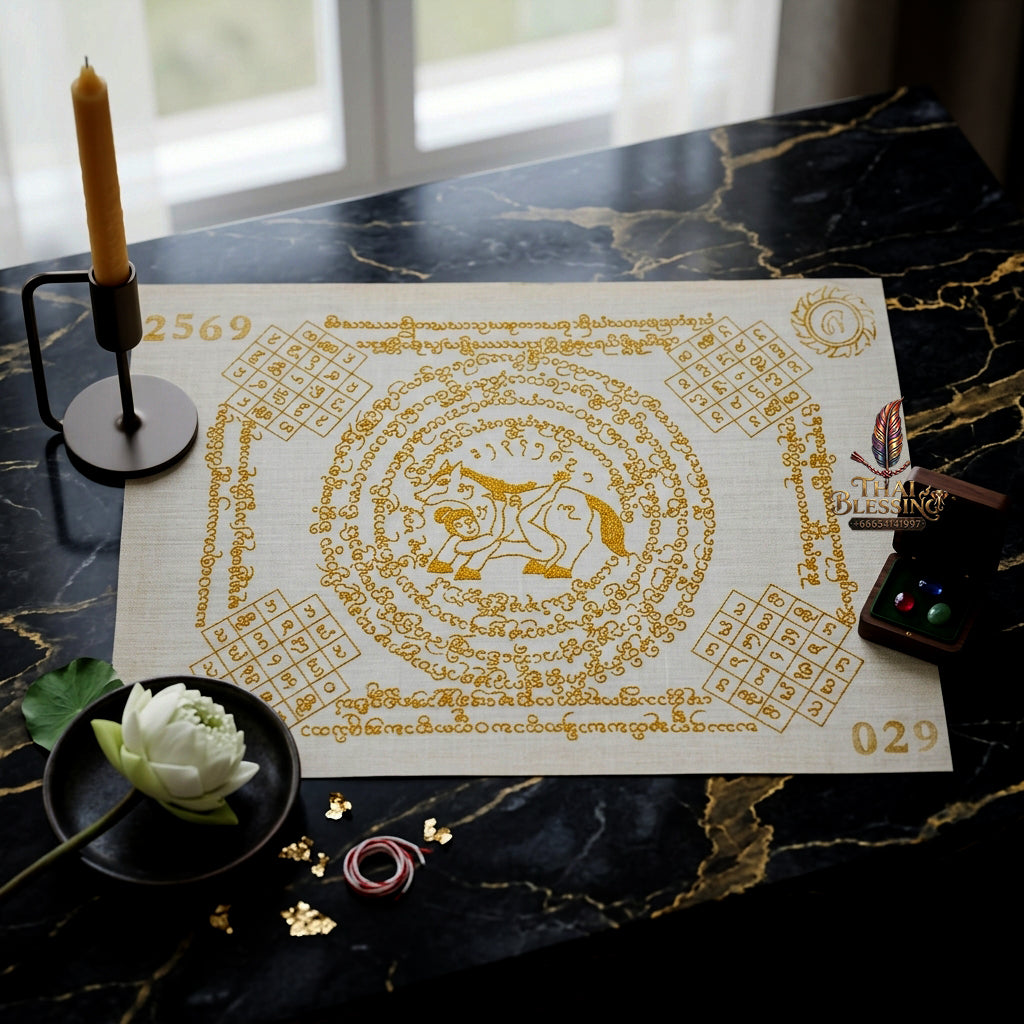 ✨ "Phayant Ma Sep Nang" (White Cloth with Gold Yant Scripts) The Sovereign Masterpiece of Elite Lanna Romantic Seduction, Irresistible Personal Magnetism, and Unstoppable Commercial Prosperity!
