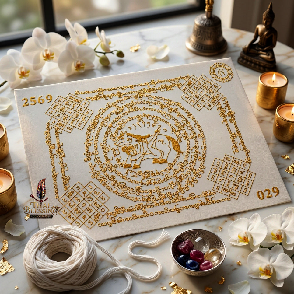 ✨ "Phayant Ma Sep Nang" (White Cloth with Gold Yant Scripts) The Sovereign Masterpiece of Elite Lanna Romantic Seduction, Irresistible Personal Magnetism, and Unstoppable Commercial Prosperity!