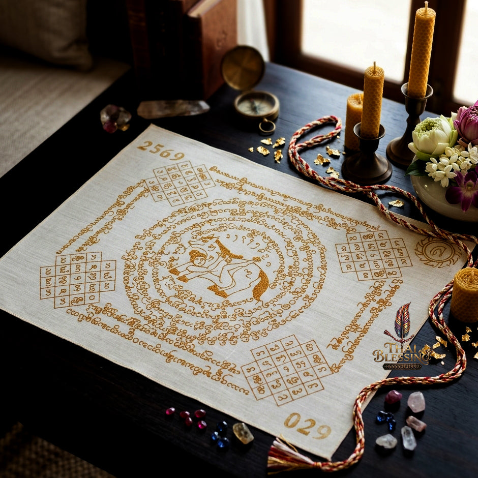 ✨ "Phayant Ma Sep Nang" (White Cloth with Gold Yant Scripts) The Sovereign Masterpiece of Elite Lanna Romantic Seduction, Irresistible Personal Magnetism, and Unstoppable Commercial Prosperity!