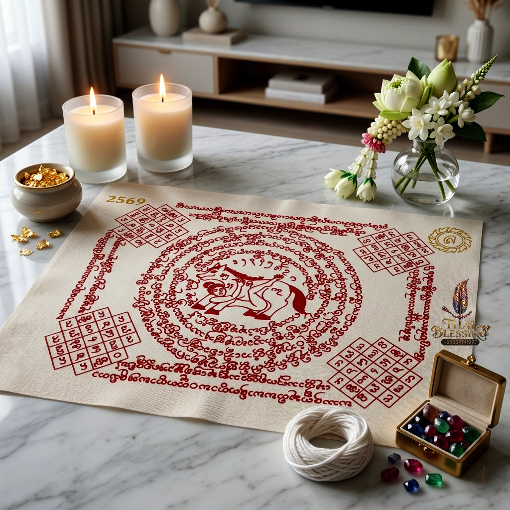 ✨ "Phayant Ma Sep Nang" (White Cloth with Red Yant Scripts) The Sovereign Masterpiece of Fiery Lanna Romantic Seduction, Passionate Devotion, and Unstoppable Commercial Magnetism!