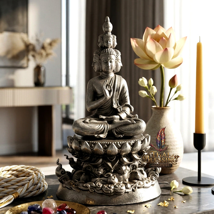 ✨ "Phra Kao Na Maha Setthi" (The Nine-Face Great Billionaire Buddha / Phra Setthi Nawakote) - Satin-Plated Bronze Edition, the Sovereign Masterpiece of Ninefold Wealth Accumulation, Supreme Business Luck, and Unstoppable Financial Prosperity!