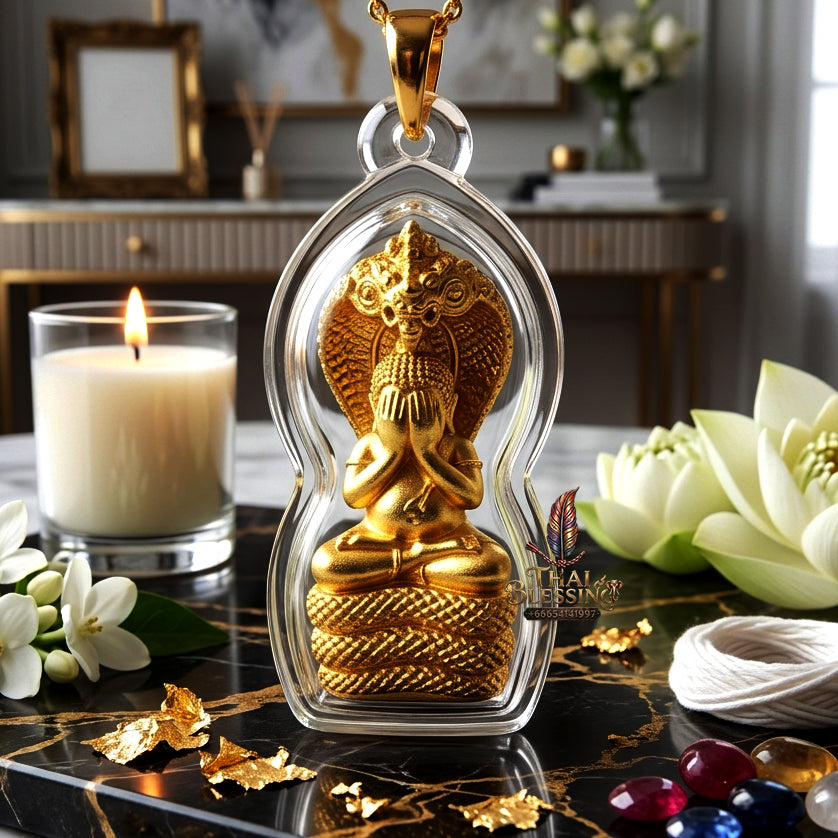 ✨ "Phra Pidta Nakharat" (Naga-Protected Pidta Buddha) - Gold-Plated Samrit Bronze Edition, "Mongkhon Nakharat"