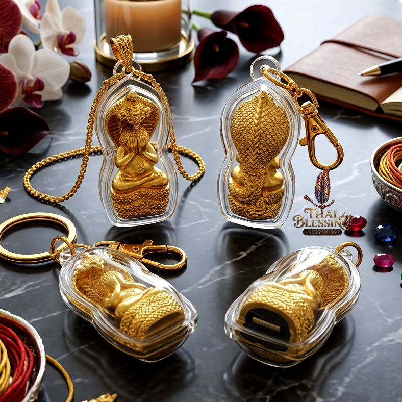 ✨ "Phra Pidta Nakharat" (Naga-Protected Pidta Buddha) - Gold-Plated Samrit Bronze Edition, "Mongkhon Nakharat"