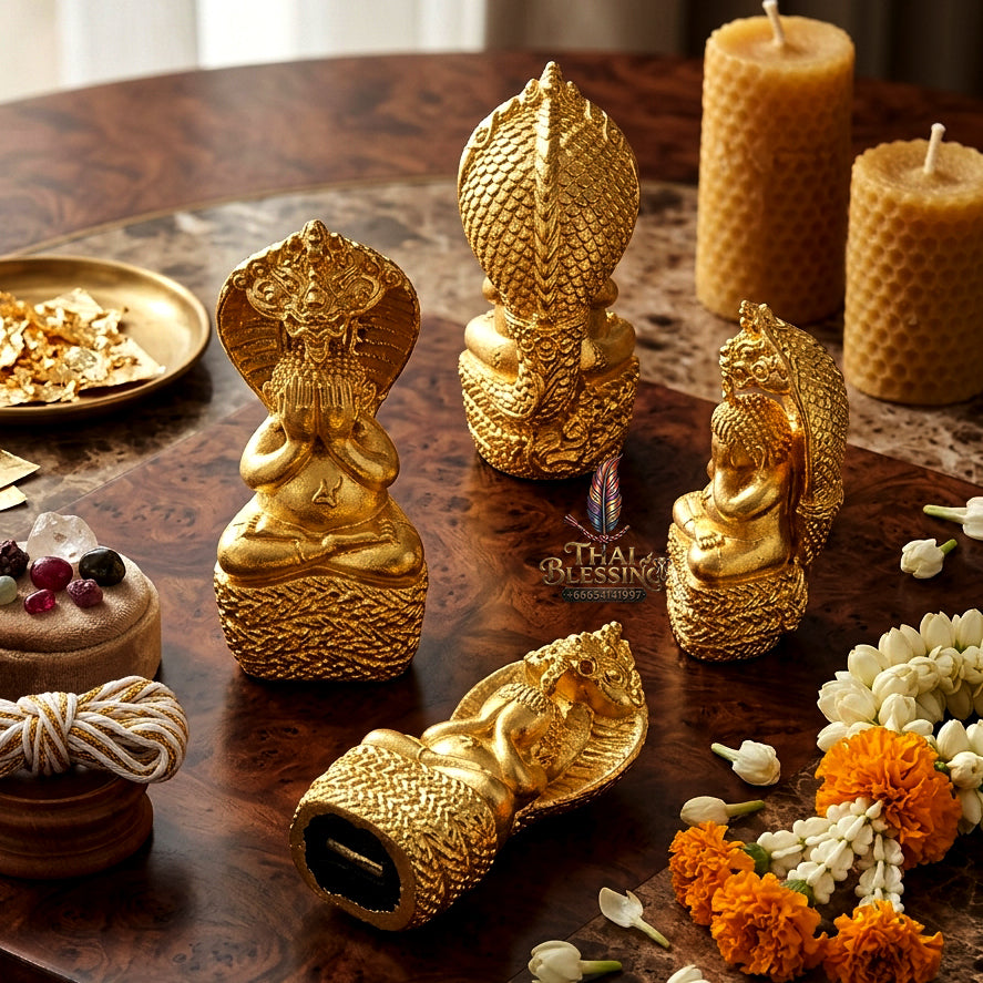 ✨ "Phra Pidta Nakharat" (Naga-Protected Pidta Buddha) - Gold-Plated Samrit Bronze Edition, "Mongkhon Nakharat"