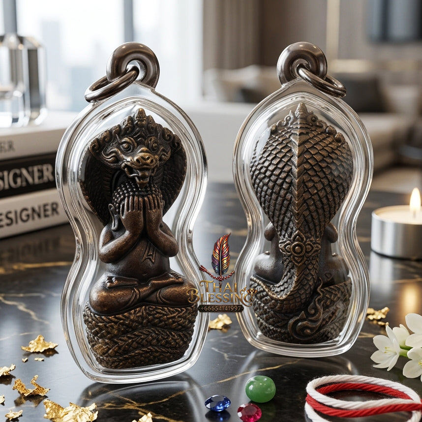 ✨ "Phra Pidta Nakharat" (Naga-Protected Pidta Buddha) - Sacred Nawaloha Metal Edition, "Mongkhon Nakharat"