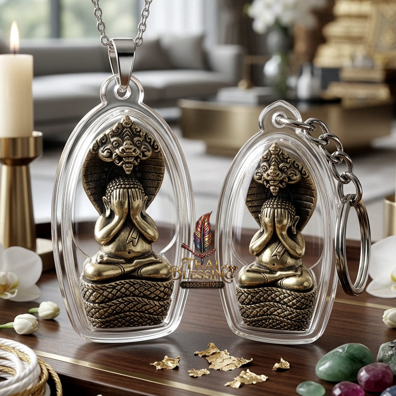 ✨ "Phra Pidta Nakharat" (Naga-Protected Pidta Buddha) - White Gold Plated Edition, "Mongkhon Nakharat"