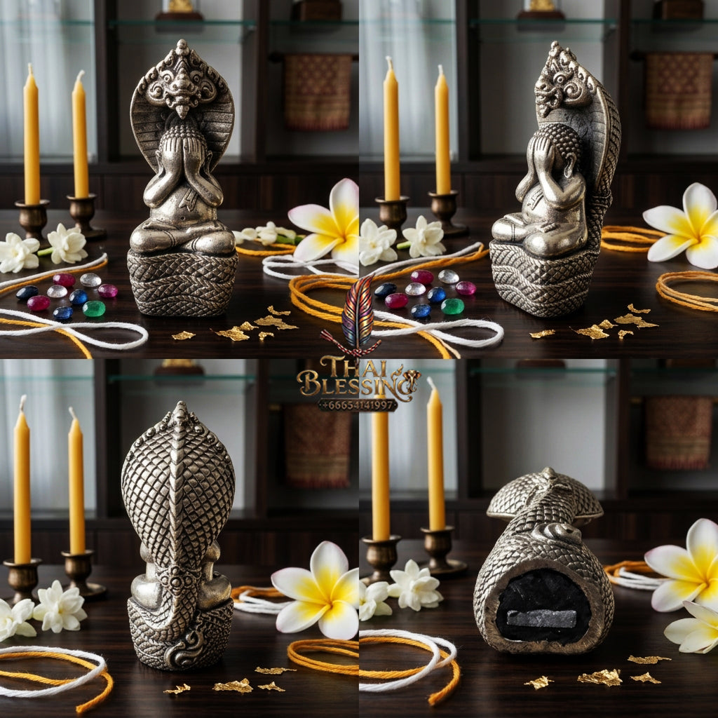 ✨ "Phra Pidta Nakharat" (Naga-Protected Pidta Buddha) - White Gold Plated Edition, "Mongkhon Nakharat"