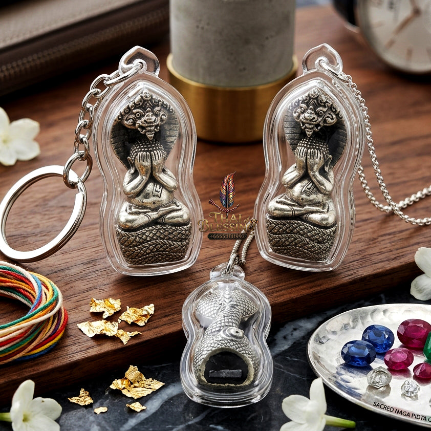 ✨ "Phra Pidta Nakharat" (Naga-Protected Pidta Buddha) - White Gold Plated Edition, "Mongkhon Nakharat"