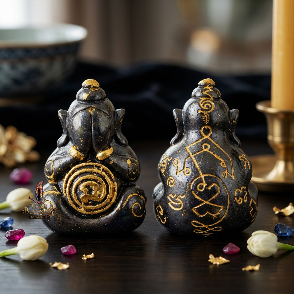 ✨ "Phra Pit Ta Na No Mo" (Closed-Eyes Buddha of Southern Magical Authority) - Samrit Black-Plated with Wet Gold Finish,  Invulnerability, Total Closure of Misfortune, and Southern Esoteric Mastery!