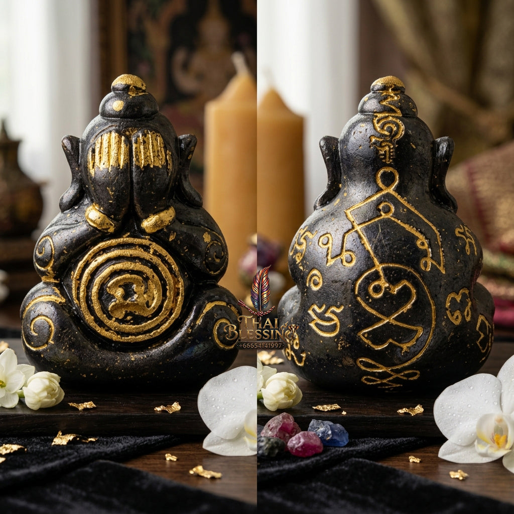 ✨ "Phra Pit Ta Na No Mo" (Closed-Eyes Buddha of Southern Magical Authority) - Samrit Black-Plated with Wet Gold Finish,  Invulnerability, Total Closure of Misfortune, and Southern Esoteric Mastery!