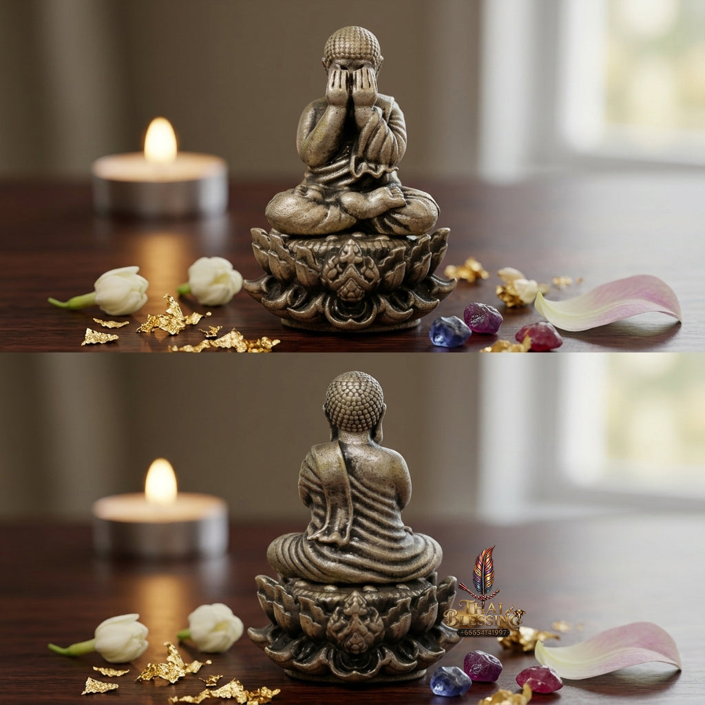 ✨ "Phra Pit Ta Setthi Anantakan" (Millionaire's Eternal Phra Pit Ta, Small Size) - Satin Silver-Plated Samrit Bronze Edition Refined Wealth Attraction, Misfortune Closure, and Central-Region Esoteric Mastery!