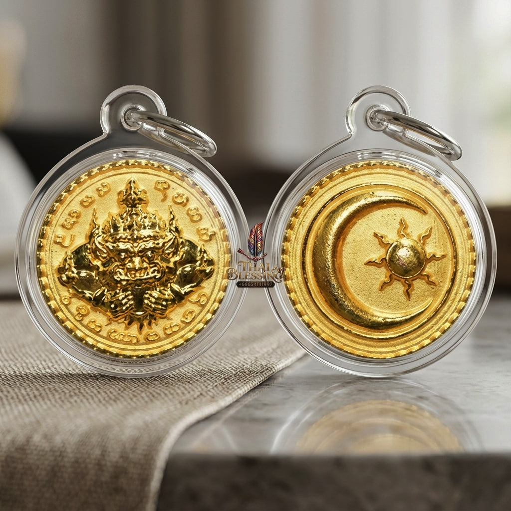 Sacred Phra Rahu Nuea Duang (Rahu Overcoming Fate) for Eclipse Protection, Karma Clearance, and Massive Wealth Elevation )