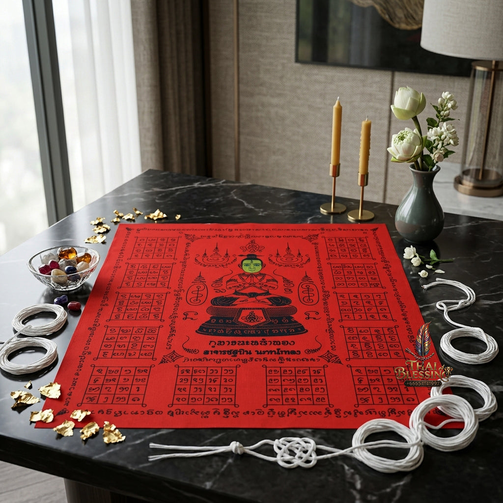 ✨ "Phraya Yant Kumarn Na Na Thong" (Golden-Face Kumarn Thong Cloth Yant) - Large Format (16 x 13 inches) by Achan Subin Na Na Thong: The Supreme Masterpiece of Monumental Wealth Sorcery, Radiant Charisma, and Unstoppable Business Magnetism!