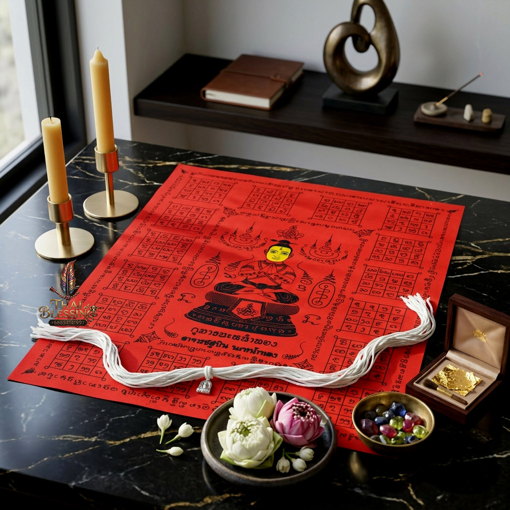 ✨ "Phraya Yant Kumarn Na Na Thong" (Golden-Face Kumarn Thong Cloth Yant) - Large Format (16 x 13 inches) by Achan Subin Na Na Thong: The Supreme Masterpiece of Monumental Wealth Sorcery, Radiant Charisma, and Unstoppable Business Magnetism!