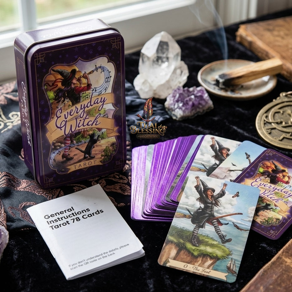 ✨ Portable Everyday Witch Tarot Deck in Tin Box - 10.3x6cm Pocket-Sized Rider-Waite Divination Cards with PDF Guidebook for Modern Witches and Beginners