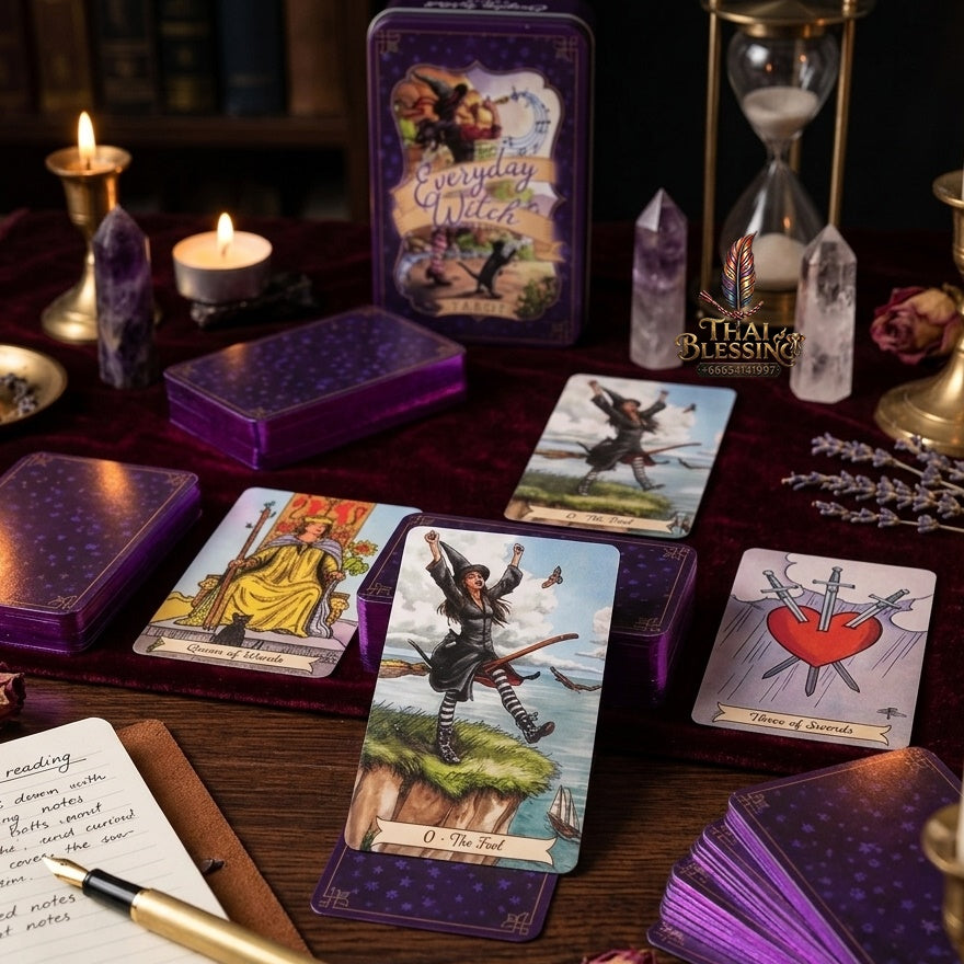 ✨ Portable Everyday Witch Tarot Deck in Tin Box - 10.3x6cm Pocket-Sized Rider-Waite Divination Cards with PDF Guidebook for Modern Witches and Beginners