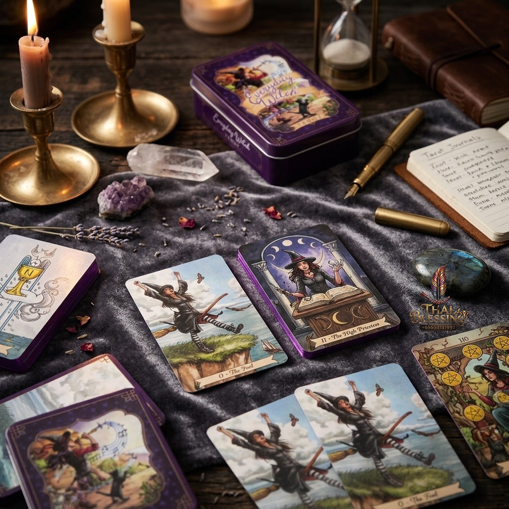 ✨ Portable Everyday Witch Tarot Deck in Tin Box - 10.3x6cm Pocket-Sized Rider-Waite Divination Cards with PDF Guidebook for Modern Witches and Beginners