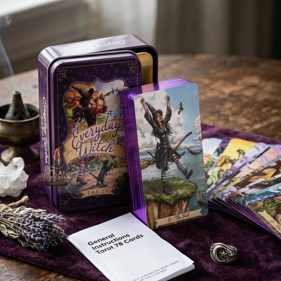 ✨ Portable Everyday Witch Tarot Deck in Tin Box - 10.3x6cm Pocket-Sized Rider-Waite Divination Cards with PDF Guidebook for Modern Witches and Beginners