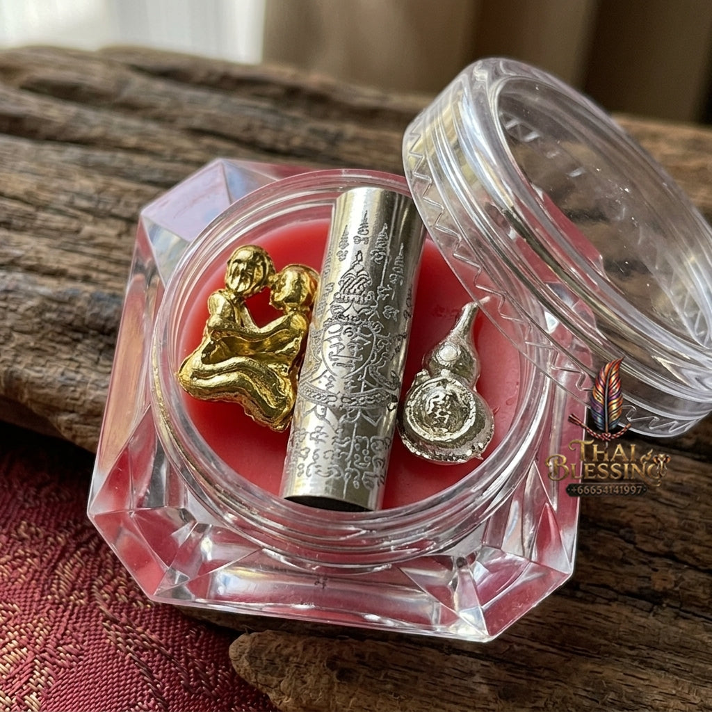 Sacred "Seepueng Phra Lak Nha Thong" (Golden Face Phra Lak) Metta Wax  for Irresistible Seduction, Eloquent Speech, and Wealth Attraction