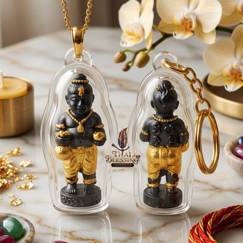 ✨ "Kuman Ngoen Lai Ma" (Money-Flowing Golden Kuman Boy) - Gold-Foil Covered Samrit Bronze Edition The Sovereign Masterpiece of Wealth Attraction, Unstoppable Trade Prosperity, and Fortunate Blessings!