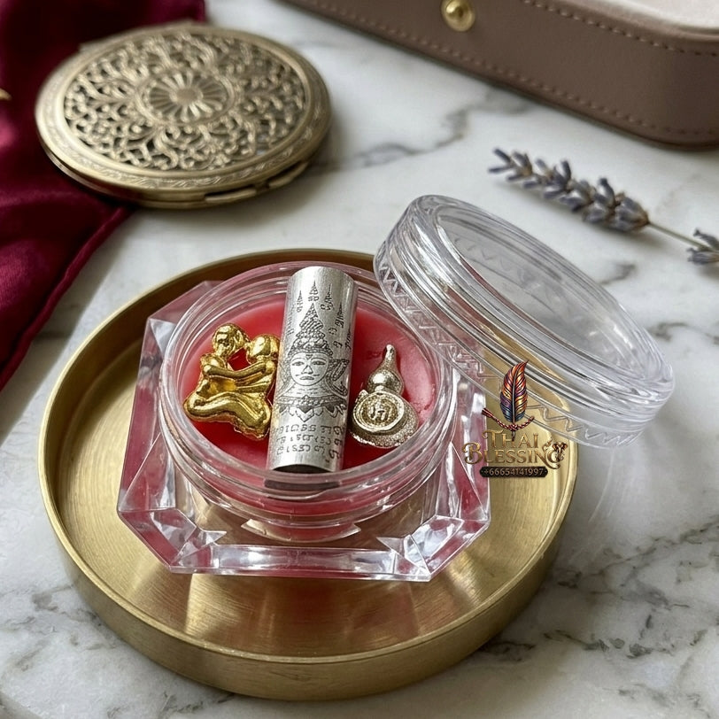 Sacred "Seepueng Phra Lak Nha Thong" (Golden Face Phra Lak) Metta Wax  for Irresistible Seduction, Eloquent Speech, and Wealth Attraction