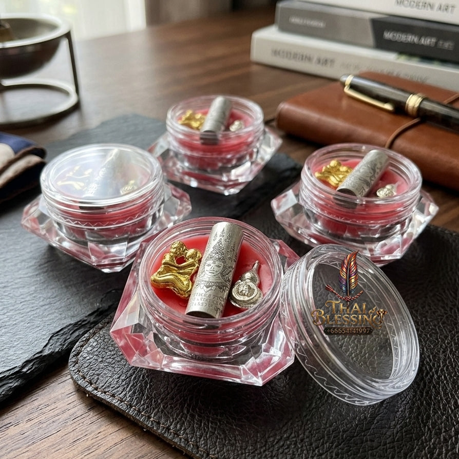 Sacred "Seepueng Phra Lak Nha Thong" (Golden Face Phra Lak) Metta Wax  for Irresistible Seduction, Eloquent Speech, and Wealth Attraction