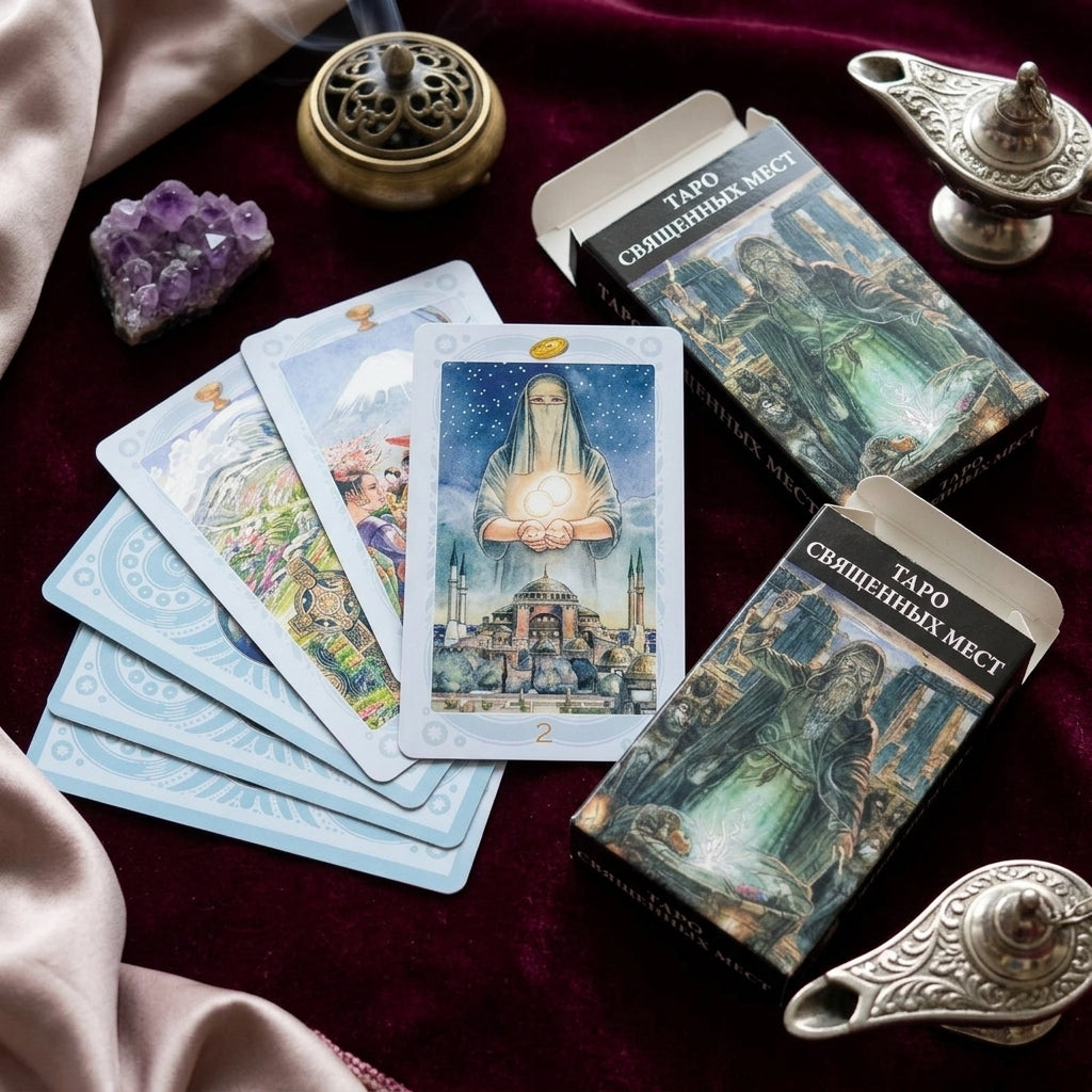 ✨ ТАРО СВЯЩЕННЫХ МЕСТ Russian Version Tarot Deck - 78 Cards Pocket-Sized Divination and Family Gathering Game Cards (10.3x6cm)