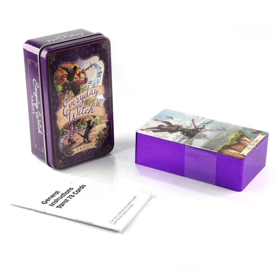 ✨ Portable Everyday Witch Tarot Deck in Tin Box - 10.3x6cm Pocket-Sized Rider-Waite Divination Cards with PDF Guidebook for Modern Witches and Beginners