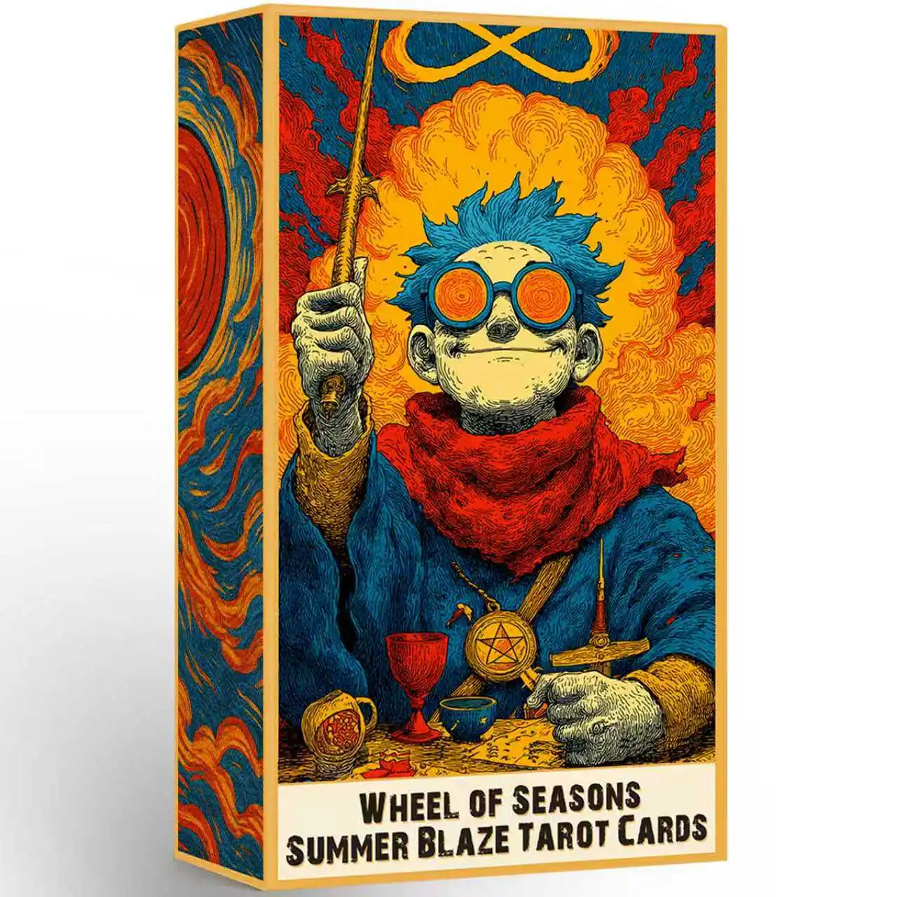 Summer Blaze Tarot Deck with Guidebook - 80-Card Premium Tarot & Oracle Set, 400 GSM Gold-Gilded Edges, Rider-Waite Foundation, Collector Edition Spiritual Art Gift (sishui Wheel of Seasons Series)