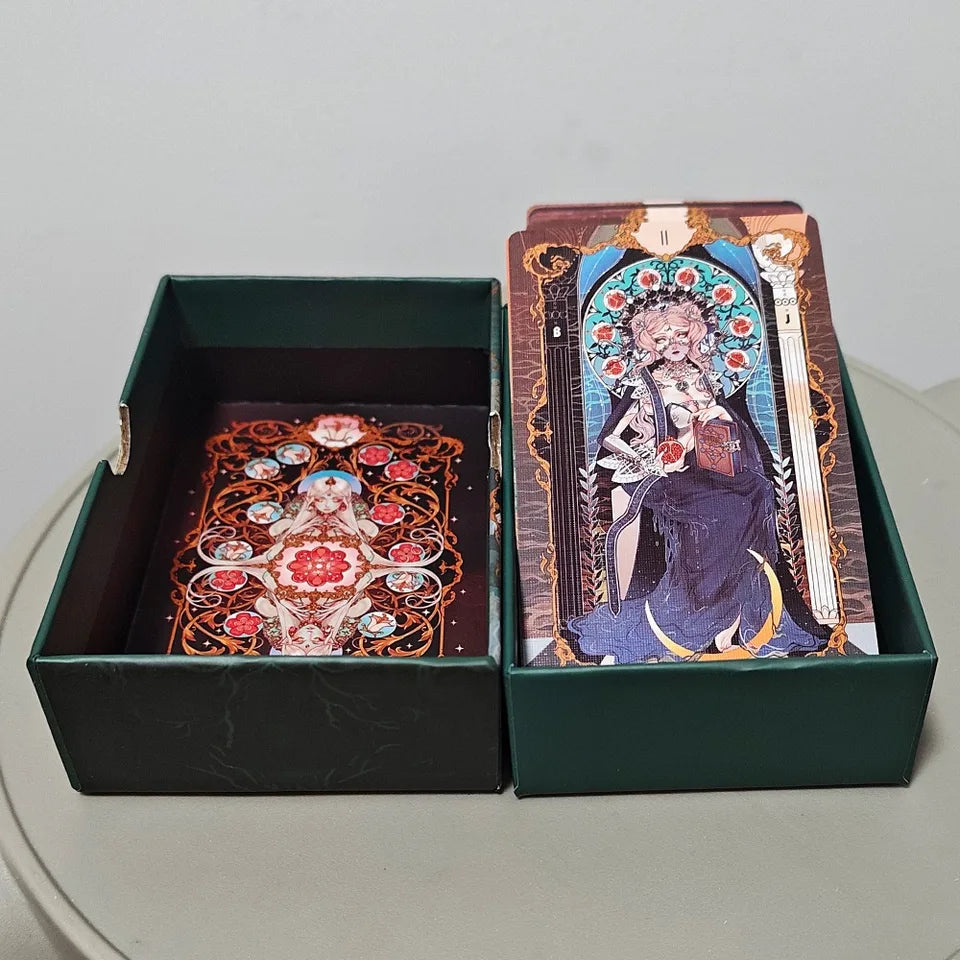 ✨ Anima Tarot Deck in Rigid Box - 78-Card Double-Embossed 12x7cm Art Nouveau Tarot Cards with Gorgeous Anime-Style Illustrations for Collectors and Seekers