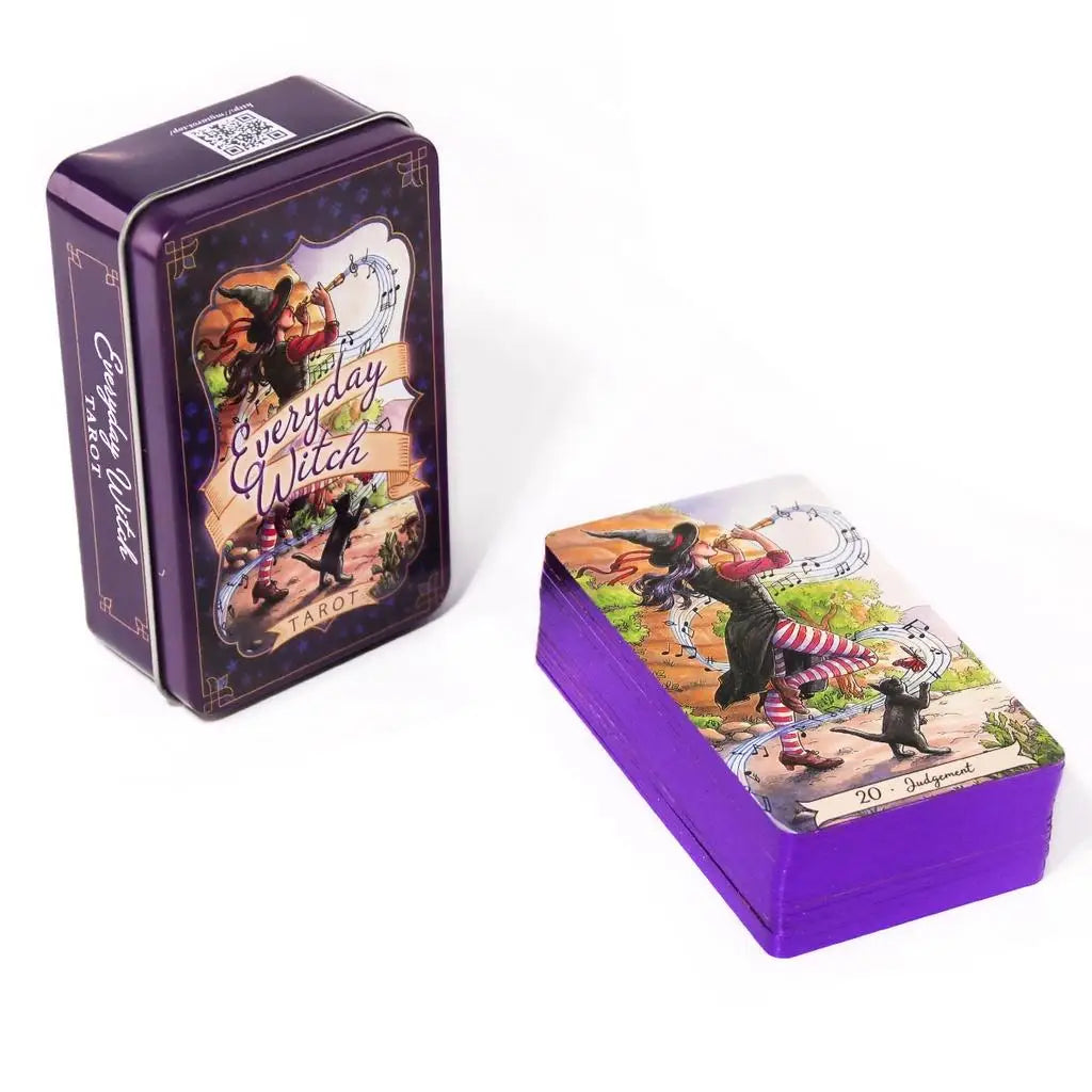✨ Portable Everyday Witch Tarot Deck in Tin Box - 10.3x6cm Pocket-Sized Rider-Waite Divination Cards with PDF Guidebook for Modern Witches and Beginners