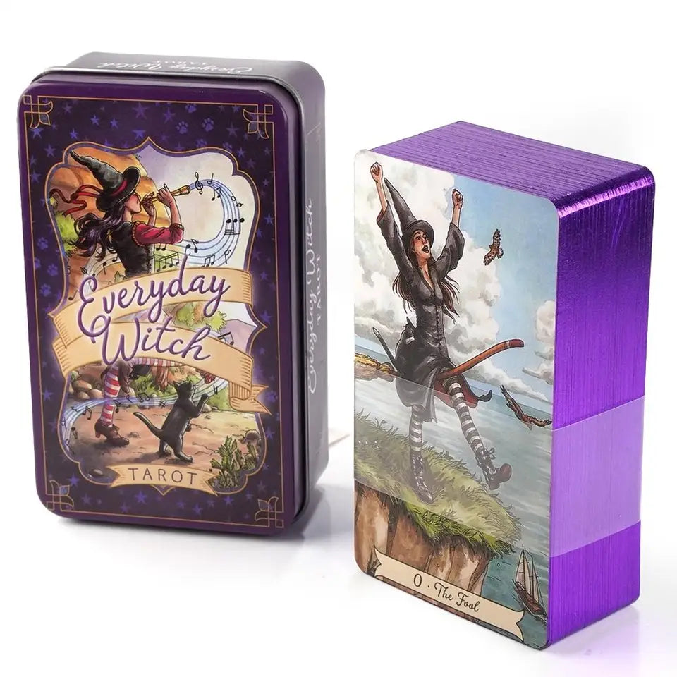 ✨ Portable Everyday Witch Tarot Deck in Tin Box - 10.3x6cm Pocket-Sized Rider-Waite Divination Cards with PDF Guidebook for Modern Witches and Beginners