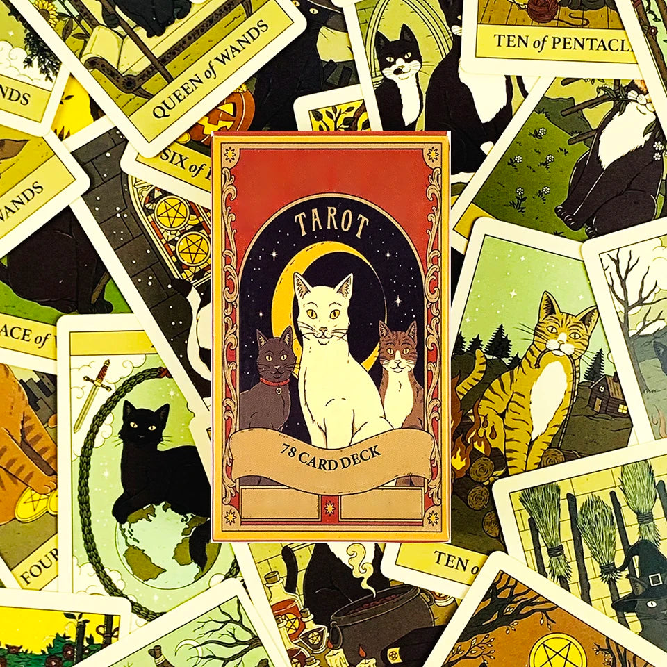 ✨ Hot-Selling Cat Tarot Cards 78-Card Deck - Unique Cute Feline Design for Cat Lovers, Tarot Enthusiasts, Card Games, and New Year Gifts