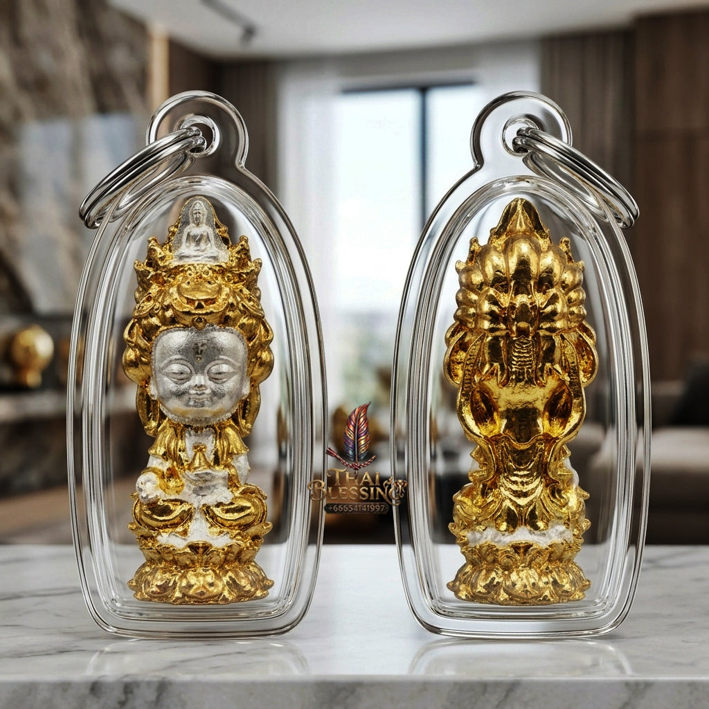 Sacred "Guanyin Noi Roi Lan" (Miniature Millionaire Guanyin) 2K-Plated Bronze Amulet by Phra Ajarn Amnat, Mahaveero Meditation Hermitage 2026 for Infinite Compassion, Business Prosperity, and Wealth Attraction