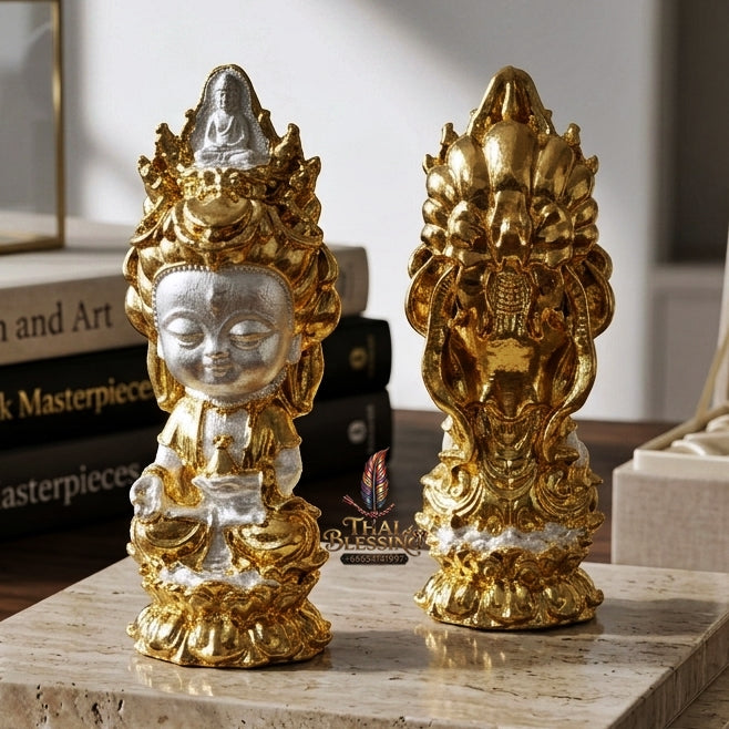 Sacred "Guanyin Noi Roi Lan" (Miniature Millionaire Guanyin) 2K-Plated Bronze Amulet by Phra Ajarn Amnat, Mahaveero Meditation Hermitage 2026 for Infinite Compassion, Business Prosperity, and Wealth Attraction