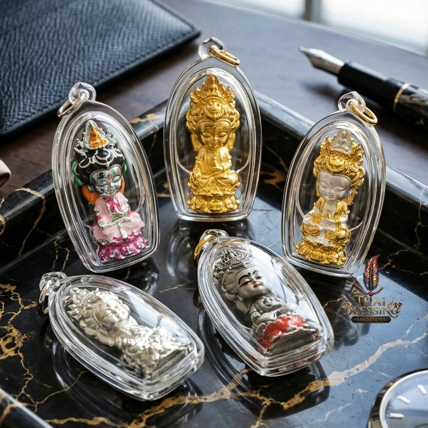 Sacred "Guanyin Noi Roi Lan" (Miniature Millionaire Guanyin) Silver-Plated Bronze Amulet by Phra Ajarn Amnat, Mahaveero Meditation Hermitage 2026 for Infinite Compassion, Business Prosperity, and Wealth Attraction