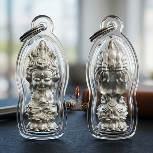Sacred "Guanyin Noi Roi Lan" (Miniature Millionaire Guanyin) Silver-Plated Bronze Amulet by Phra Ajarn Amnat, Mahaveero Meditation Hermitage 2026 for Infinite Compassion, Business Prosperity, and Wealth Attraction