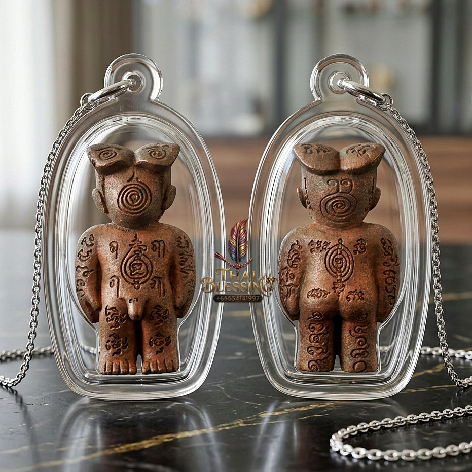 Sacred "Hun Phayon Ai Nen Kaeo" (Wild Copper Guardian Effigy)  Supreme Black Magic Defense, Karmic Shielding, and Powerful Lucky Fortune