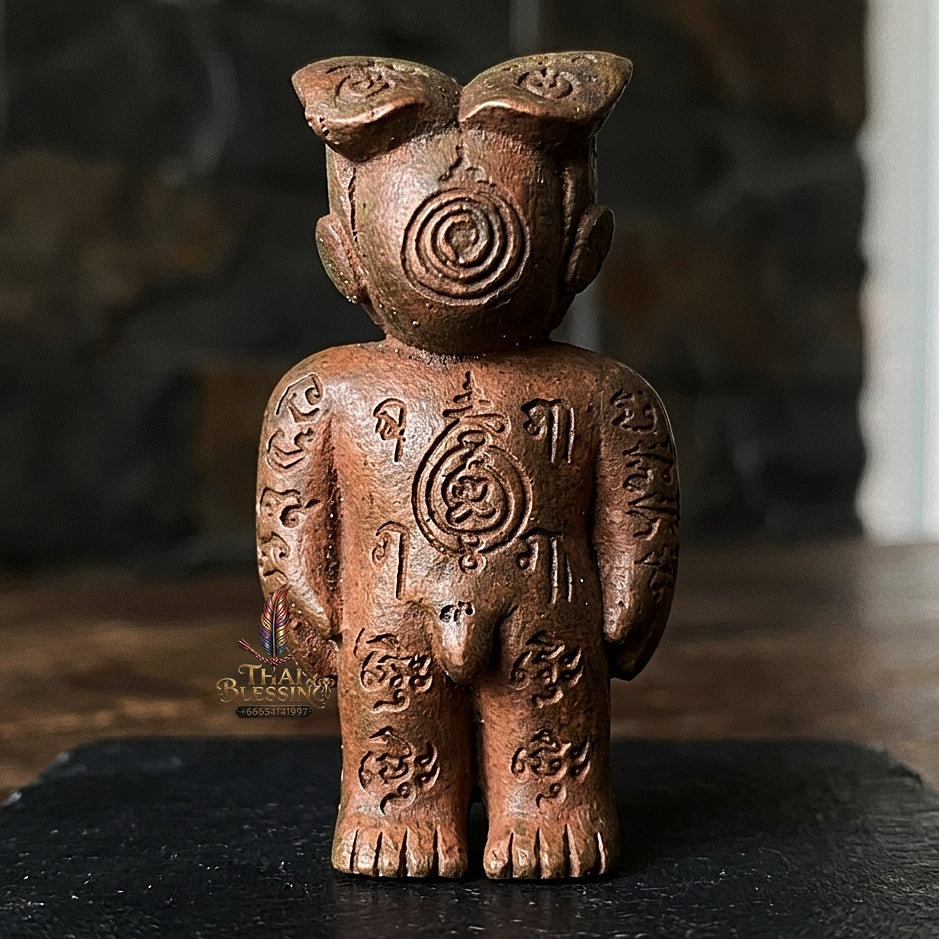 Sacred "Hun Phayon Ai Nen Kaeo" (Wild Copper Guardian Effigy)  Supreme Black Magic Defense, Karmic Shielding, and Powerful Lucky Fortune